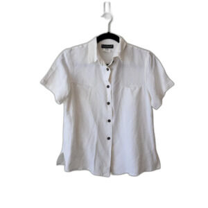 Harvey Bernard Vintage Linen Short Sleeve Shirt Preppy Coastal Old Money Size M